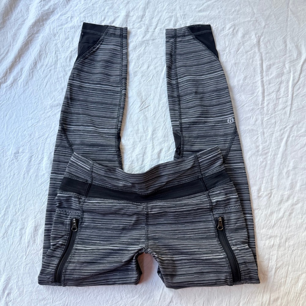 Lululemon Pace Rival Crop Leggings Grey Space Dye Mesh Pockets Size 6